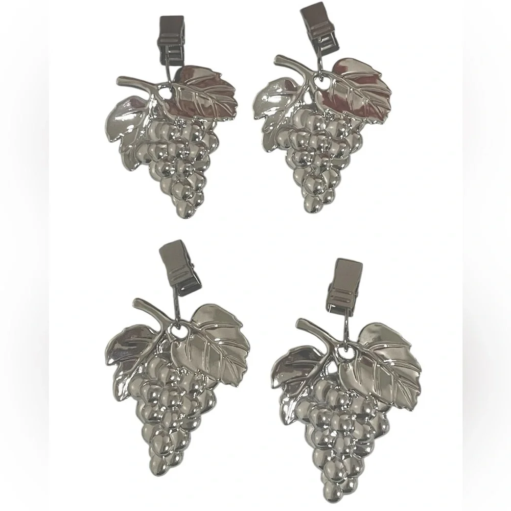 Metal Tablecloth Weights Grapes Fruit Solid Heavy Silver Color Set of 4
